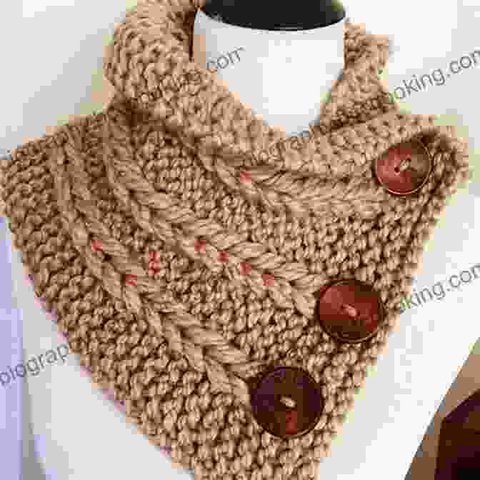 A Beautiful Knitted Twisted Vine Neckwarmer In Soft Gray Yarn, Showcasing Intricate Cables, Delicate Lace, And A Captivating Twist. Twisted Vine Neckwarmer Hand Knitting Pattern