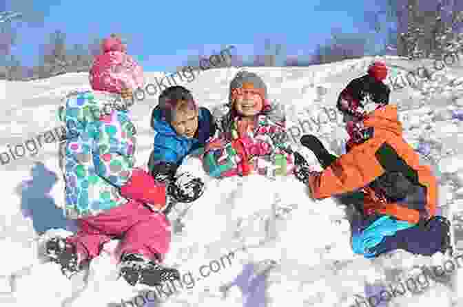 A Group Of Children Playing In The Snow, Building An Easter Bunny Out Of Snow. When Easter Was Lost In Snow