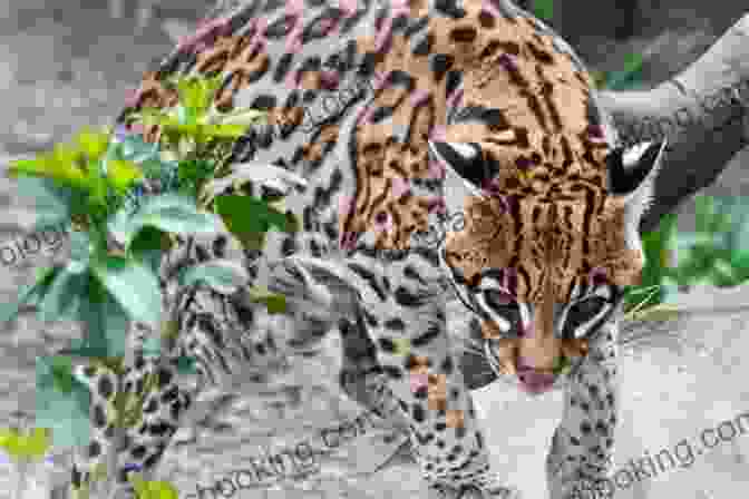 An Ocelot, A Secretive And Elusive Carnivore, Peers Out From Behind Dense Foliage. A Guide To The Carnivores Of Central America: Natural History Ecology And Conservation