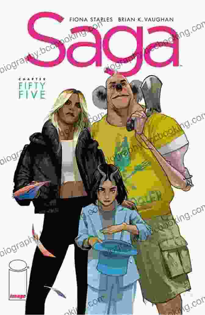 Saga 56 Cover Art By Fiona Staples Depicting Marko And Alana Holding Their Infant Daughter, Hazel, In A Field Of Flowers. Saga #56 Brian K Vaughan