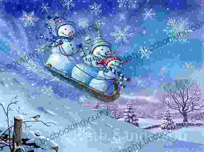 Snowmen Sledding Down A Moonlit Hill, Surrounded By Twinkling Stars And Sparkling Snow Snowmen At Night Caralyn Buehner