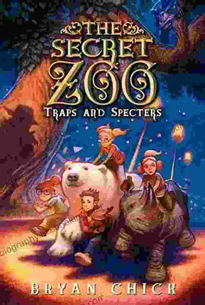 The Secret Zoo: Traps And Specters Book Cover, Featuring A Whimsical Illustration Of A Giraffe With Vibrant Patterns And A Mysterious Figure In The Background The Secret Zoo: Traps And Specters